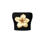 Golden Bloom Siyah Straplez Crop