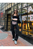 SiyahPembe Yazılı Minus Two Kargo Cepli Desenli Lastikli Unisex Paraşüt Pantolon