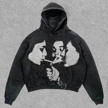Smoking Woman Siyah Kapüşonlu Oversize Unisex Sweatshirt