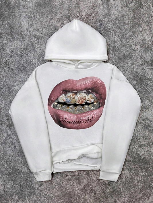 Sokak Stili Vintage Dudaklar Kapüşonlu Sweatshirt