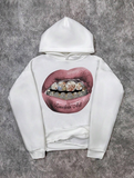 Sokak Stili Vintage Dudaklar Kapüşonlu Sweatshirt