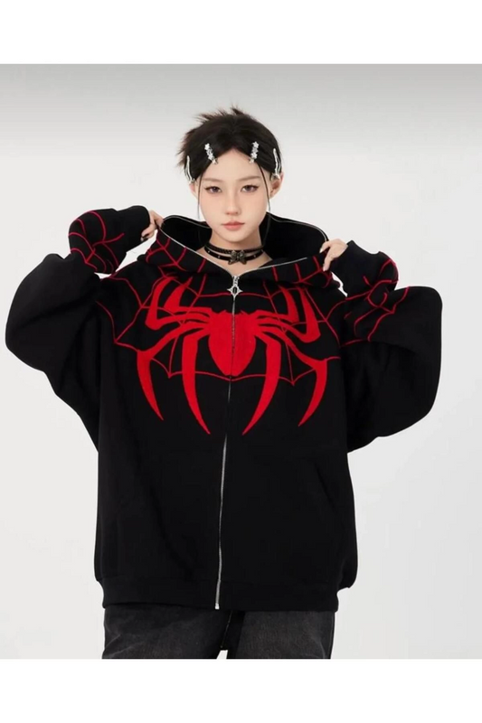 Spider-man Maske Kırmızı Örümcek Detay Unisex Oversize Hırka