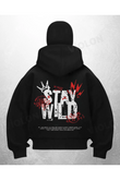 Stay Wild Baskılı Siyah Samuray Kar Maske Sweatshirt Hırka