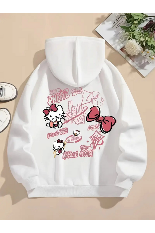 Hello Kitty  Baskılı Unisex Oversize Kapüşonlu Sweatshirt Hoodie