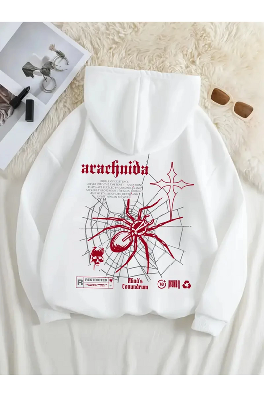 Spider Baskılı Unisex Oversize Kapüşonlu Sweatshirt Hoodie