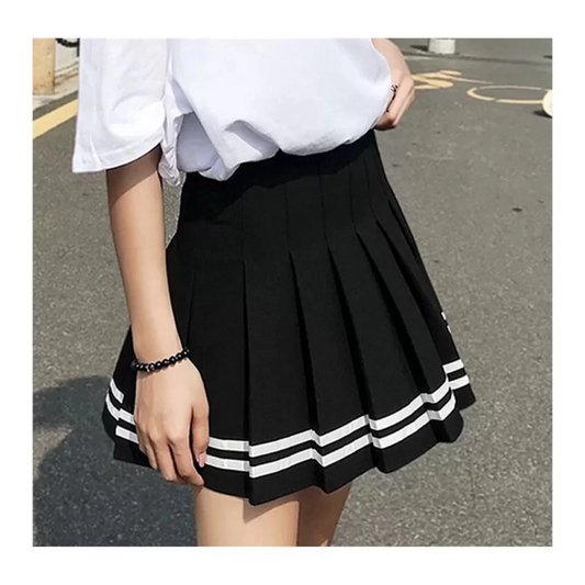 Stylefashion Siyah Beyaz Şeritli Etek