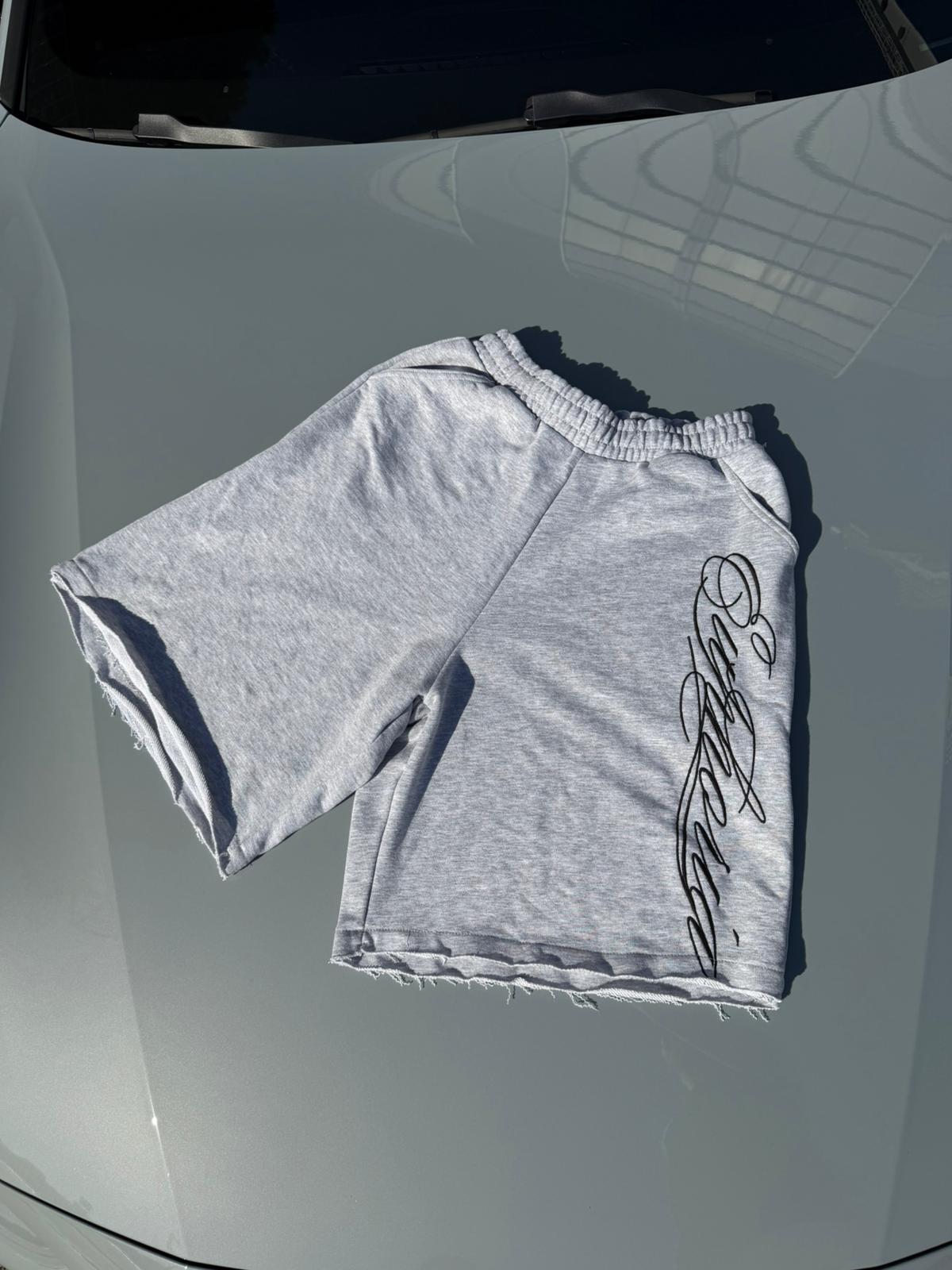 Unisex Gri Melanj Oversize Şort