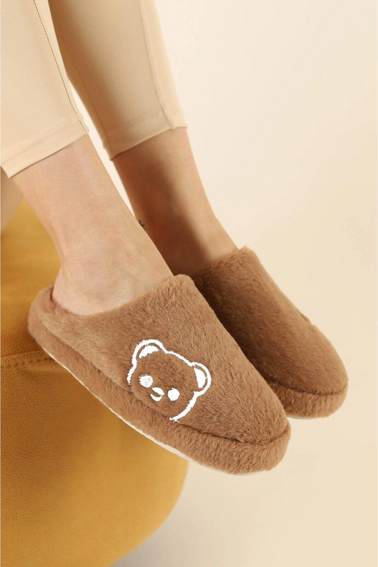 Tatlı Ayıcık Yumuşak Tüylü Peluş Panduf Terlik