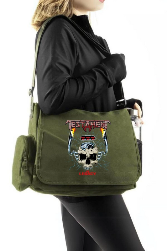 Testament Baskılı Unisex Yeşil Postacı Çantası