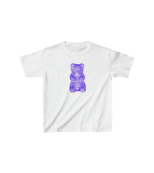 Mor Gummy Bear Baskılı Beyaz Tişört