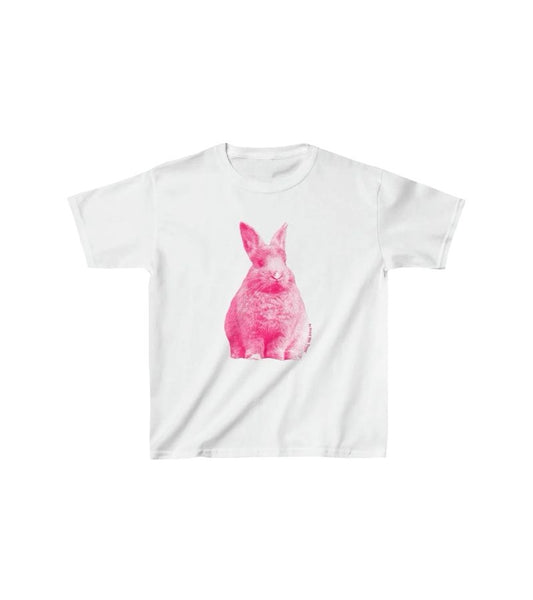 Beyaz Pembe Bunny Grafik Baskılı Tişört