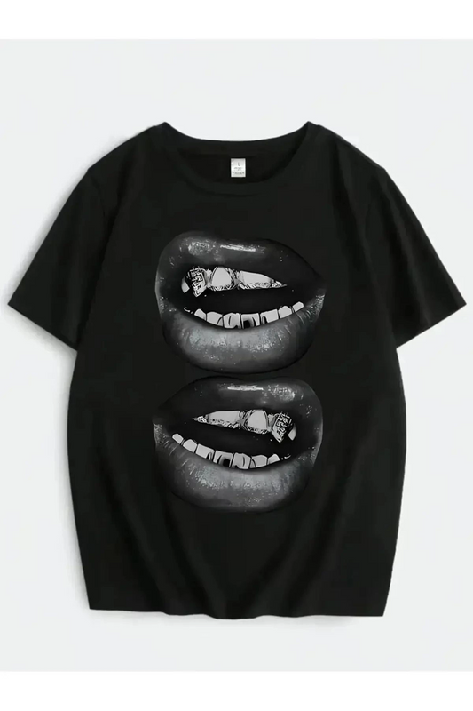 Two Lips Baskı Detaylı Oversize Unisex Kısa Kol TShirt