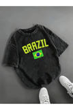 Unisex Brazil Yıkamalı Oversize Vintage Tshirt