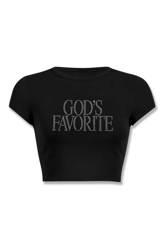 Unisex God's Favorite Taş Baskılı Crop Siyah