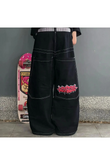Vintage Graffiti Desenli Retro Baggy Unisex Jean