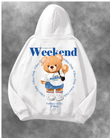 Weekend Bear Baskılı Unisex Oversize Kapüşonlu Sweatshirt