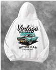 Vintage Retro Car Baskılı Unisex Oversize Kapüşonlu Sweatshirt