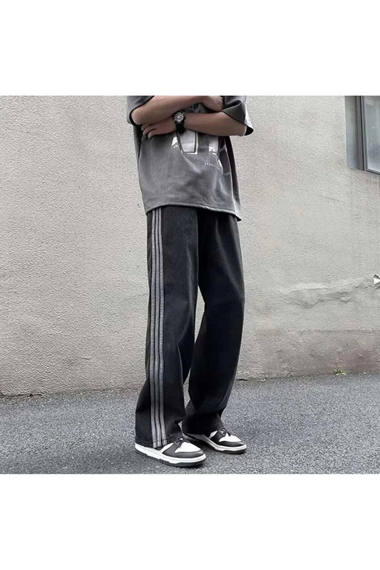Vintage Siyah Şeritli Baggy Model Unisex Pantolon