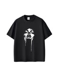 Unisex Oversize Siyah Soyut Kadın Yüzü Baskılı Streetwear Grunge Tişört