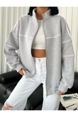 Y2k Gri Oversize 3 İplik Line Detail Ceket