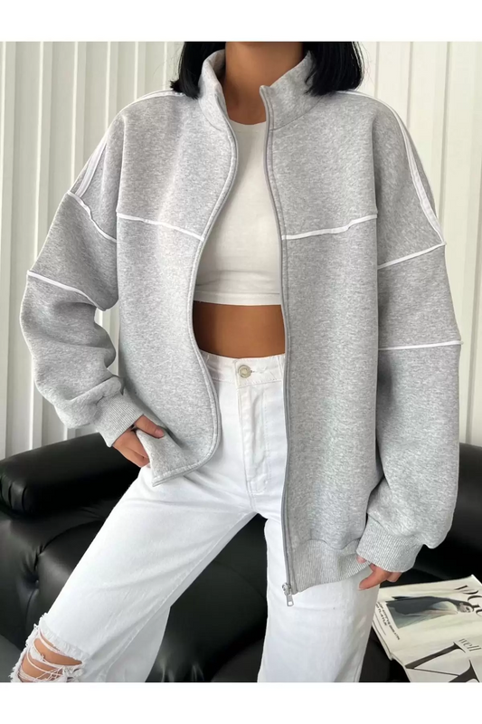 Y2k Gri Oversize 3 İplik Line Detail Ceket