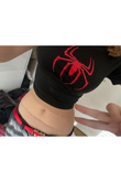 Y2K Kırmızı örümcek adam Baskılı Kısa Kollu Siyah Crop Body