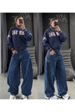 Y2k Mavi Ters Dikiş Cep Detaylı Baggy Pantolon