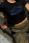 Y2K Sokak Stili Aestaetic Yazı Baskılı Kısa Kollu Siyah Crop Body