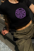 Y2K Sokak Stili Bad Vibes Baskılı Kısa Kollu Siyah Crop Body