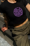 Y2K Sokak Stili Bad Vibes Baskılı Kısa Kollu Siyah Crop Body