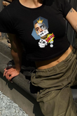 Y2K Sokak Stili Eminem My Name İs ... Baskılı Kısa Kollu Siyah Crop Body