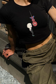 Y2K Sokak Stili Ters örümcek adam Love Baskılı Kısa Kollu Siyah Crop Body