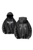 Yıkamalı Gothic Skeleton Punk Kapüşonlu Sweatshirt