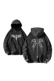 Yıkamalı Gothic Skeleton Punk Kapüşonlu Sweatshirt
