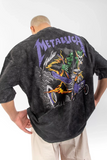 Yıkamalı Metallica Mor Sırt Baskılı Unisex Oversize Tshirt