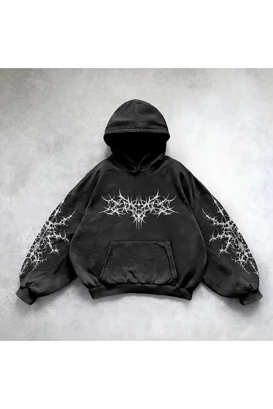 Yıkamalı Punk Gothic Kapüşonlu Sweatshirt