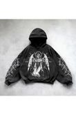 Yıkamalı Thinking Angel Woman Gothic Kapüşonlu Sweatshirt