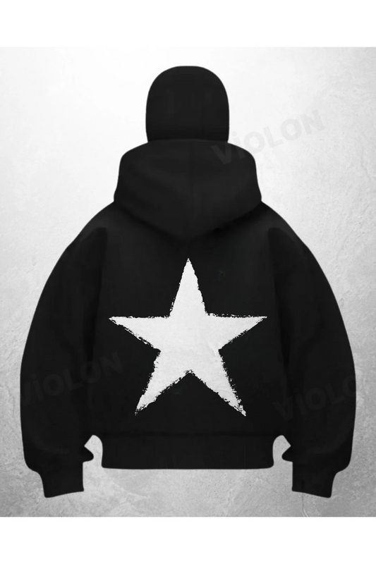 Yıldız Baskılı Siyah Samuray Kar Maske Sweatshirt Hırka