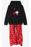 Yk2 Hello Kitty Spider-man Love Siyah Sweatshirt Kırmızı Eşofman Altı Alt-Üst Takım