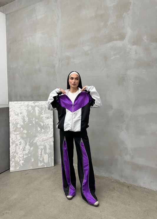 Zipper Detail Siyah Mor Unisex Oversize Eşofman